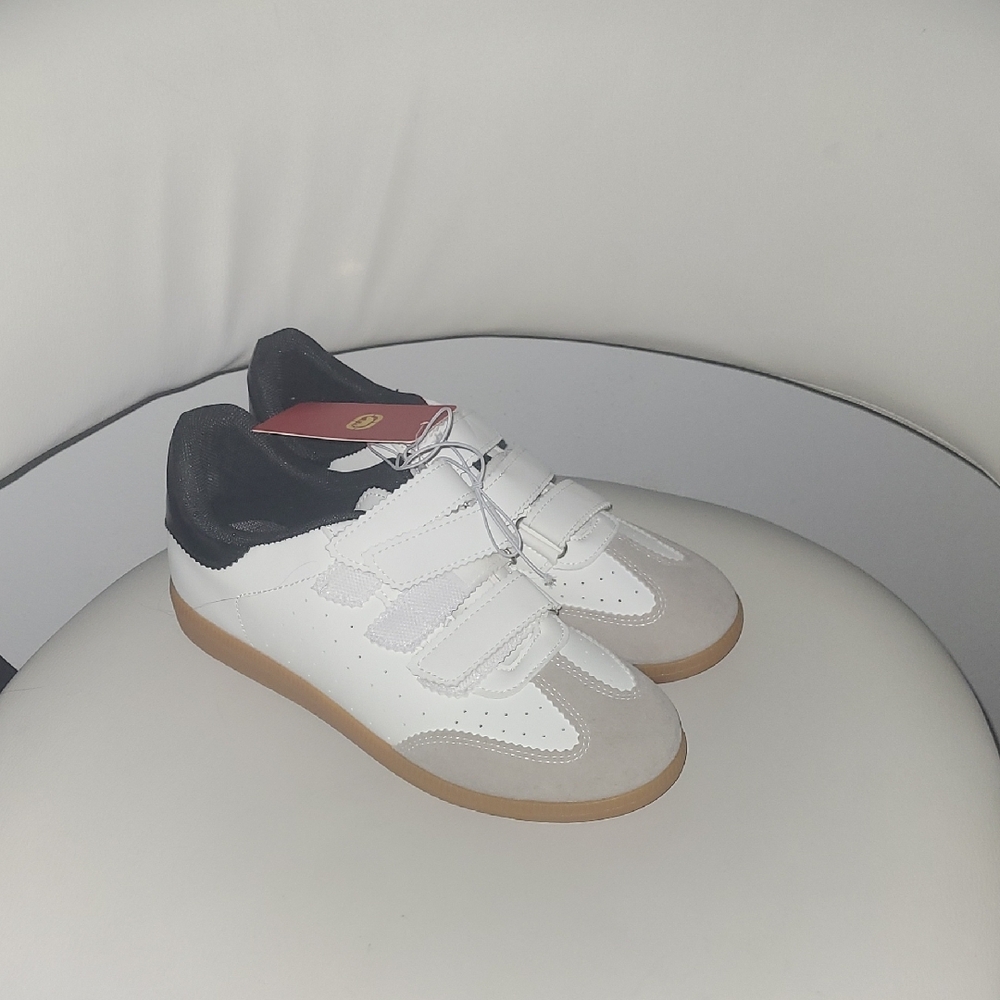 Kids White and Black Velcro Sneakers - Picture 3 of 7